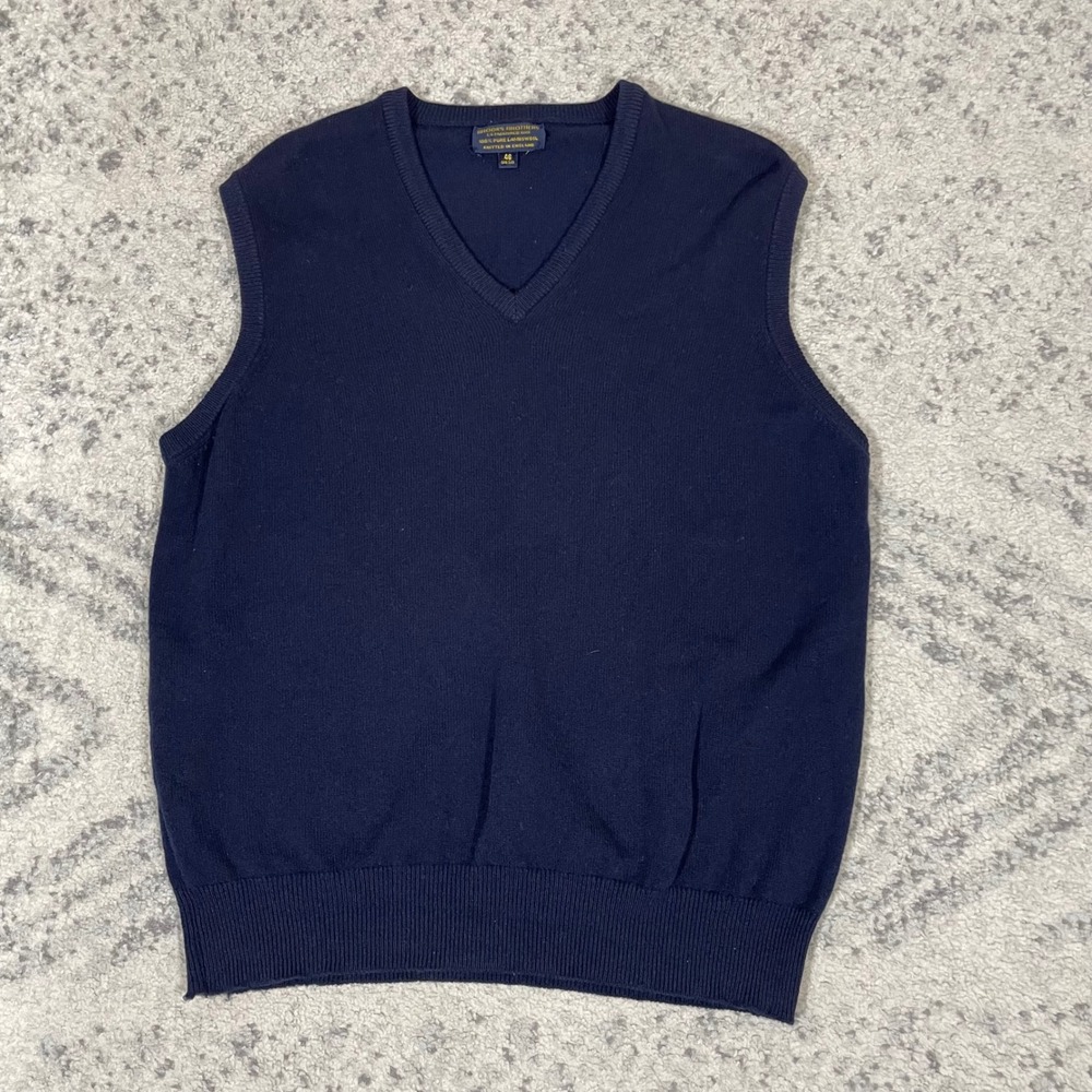 Brooks Brothers V-Neck Lambswool Sweater Vest Men‎ XL (46) Blue Knitted England